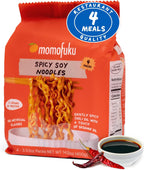 Momofuku Spicy Soy Ramen Noodles by David Chang, 4 Pack of Restaurant Quality Air-Dried Instant Noodles Now with More Sauce & 10g of Protein