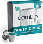 Cambio Roasters House Blend Medium Roast Coffee Pods - The Only Organic Recyclable Aluminum Coffee Pods, Small Batch Roasted, Keurig® Compatible, Balanced Flavor & Longer Lasting Freshness, 10 Count