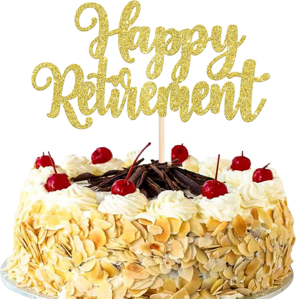 Rsstarxi 1 Pack Golden Happy Retirement Cake Topper Glitter Retirement Cake Decorations I'm Retired Cake Pick for Retirement Theme Party Decorations Supplies