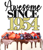 Awesome since 1954 cake topper, black gold glitter men and women cheer to 70 years old happy birthday cake decoration 70th Wedding Anniversary Party Decorations Supplies