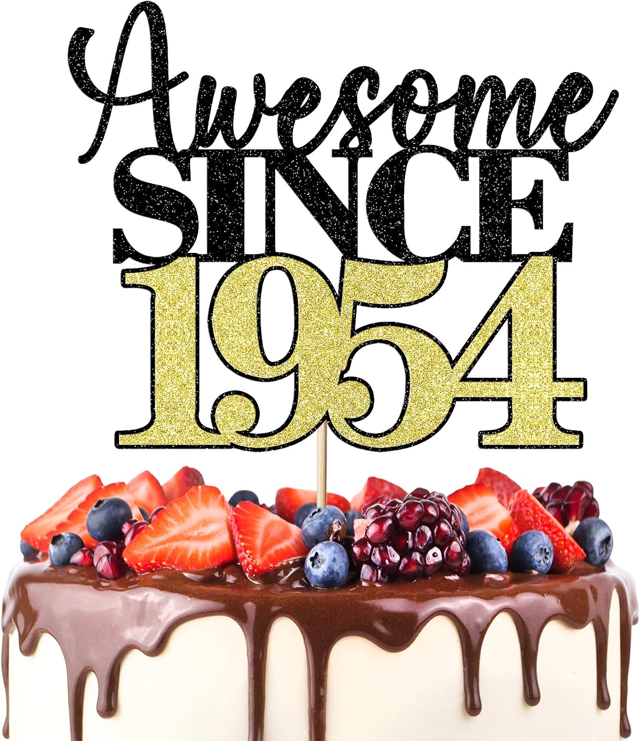 Awesome since 1954 cake topper, black gold glitter men and women cheer to 70 years old happy birthday cake decoration 70th Wedding Anniversary Party Decorations Supplies