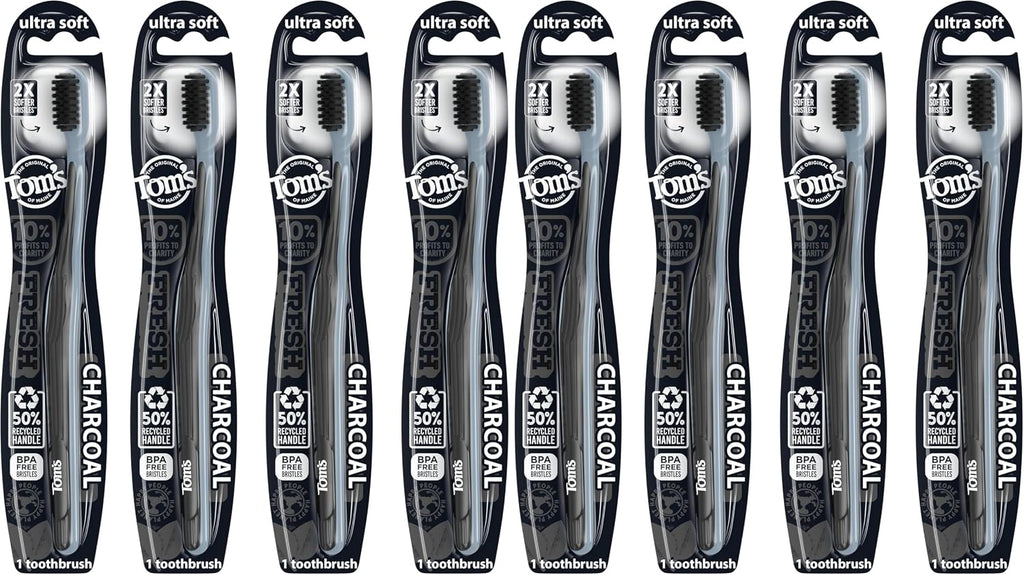 Tom's of Maine Gentle Charcoal Toothbrush, Soft, 8-Pack (Packaging May Vary)