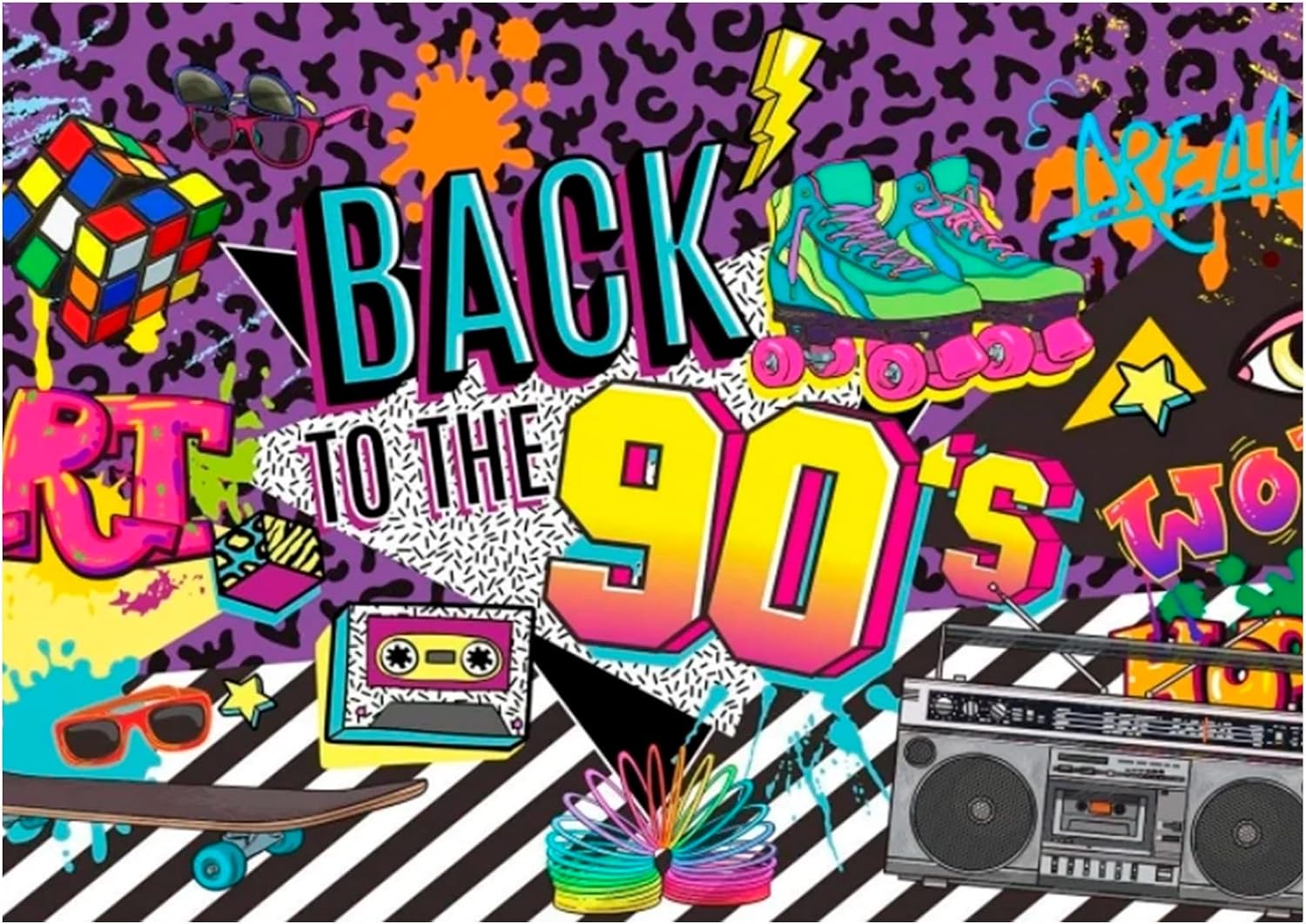8.3 x 11.7 Inch Edible Square Cake Toppers – Back to 90s Themed Birthday Party Collection of Edible Cake Decorations