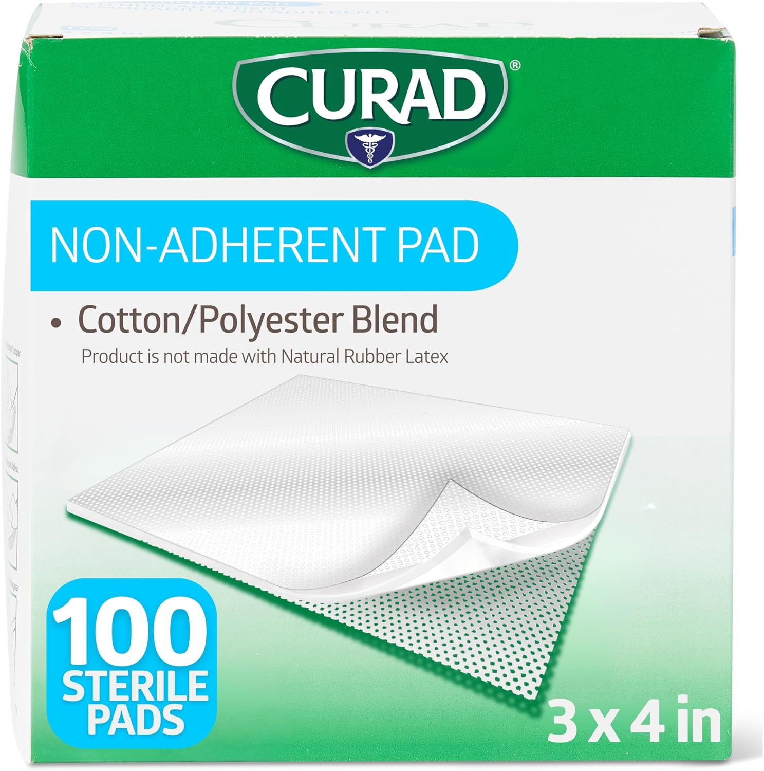 Curad Sterile Non-Adherent Pads (Pack of 100) for gentle wound dressing and absorption without sticking
