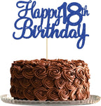 Gyufise 1Pc Happy 18th Birthday Cake Topper Blue Glitter 18th Birthday Cake Pick Cheers to 18 Years Old Eighteen Fabulous Cake Decorations for 18th Birthday Wedding Anniversary Party Supplies