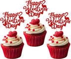 24 Pack Happy Valentine's Day Cupcake Toppers with Heart Glitter Sweet Love Theme Valentine's Day Cupcake Food Picks Valentine's Day Theme Birthday Party Cake Decorations Supplies Red