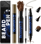 Noerrors Beard Filler Pencil Kit Dual End 4 Tips Beard Pen and Brush Set Hairline Moustache Eyebrows Filling Shaping Styling Makeup Tools Waterproof Longlasting For Men #Brown