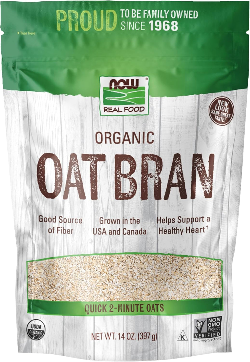 NOW Foods, Organic Oat Bran, Source of Fiber and Protein, USA Grown, Non-GMO Project Verified, 14-Ounce (Packaging May Vary)