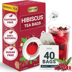 LeafLea 40 Premium Natural Hibiscus Tea Bags, 100% Pure from Hibiscus Flowers, Caffeine-Free Herbal Tea, Hibiscus Flower Tea Rich in Natural Goodness and Flavor, No Sugar, Gluten-Free, Vegan