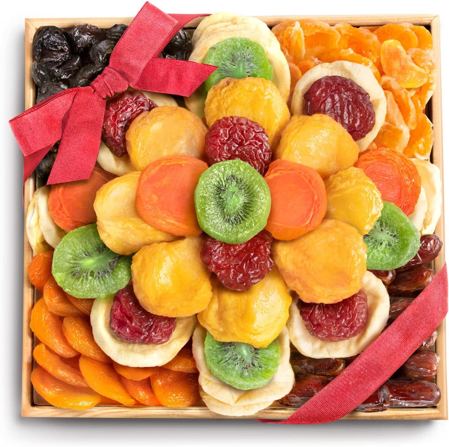A Gift Inside Sweet Bloom Dried Fruit Deluxe Tray Basket Arrangement for Holiday Birthday Healthy Snack Business Kosher