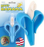 Baby Banana® Blue Teether-Toothbrush, Infant to Toddler, Made in USA, Butter-Soft Bristles for Gums and Teeth, Bendable Food Grade Silicone, Family-Owned Business Since 2009, 11 Million+ Sold.