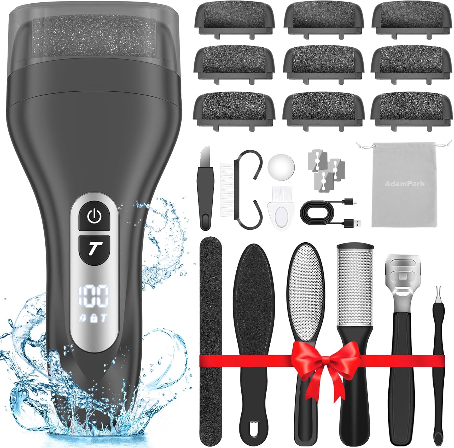 Electric Callus Remover for Feet,Professional Pedicure Kit Rechargeable Foot File Hard Skin Remover for Cracked Heels &Dead Skin,with 9 Roller Heads 2 Speed (Black DR)
