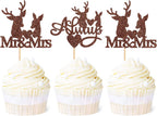 Ercadio 24 Pack Deer Cupcake Toppers - Brown Glitter Deer Head Cupcake Toppers & Picks for Wedding, Birthday, Baby Shower Cake Decoration