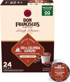 Don Francisco's 100% Colombia Supremo Coffee Pods, 24 Count, Medium Roast, Compatible with Keurig Brewers