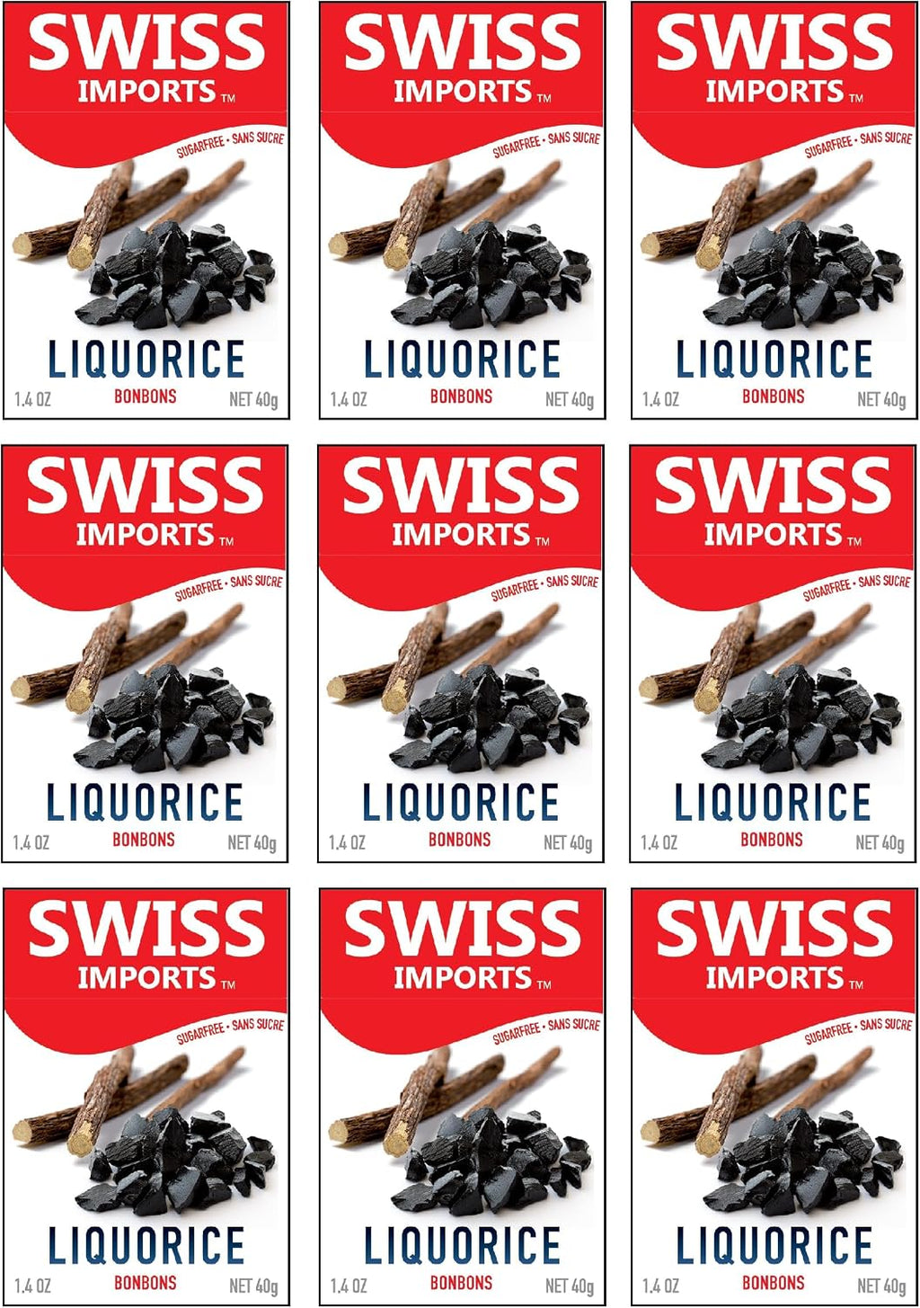Swiss Imports Sugar Free Bonbons Hard Candy Drops, Licorice, 1.4 oz/40g Box, 9 Pack
