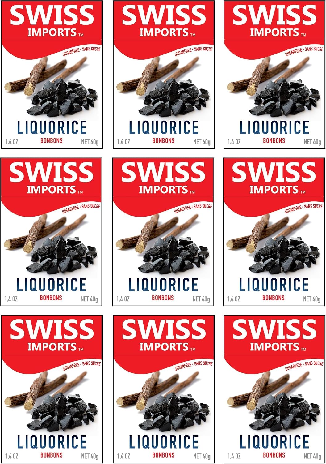 Swiss Imports Sugar Free Bonbons Hard Candy Drops, Licorice, 1.4 oz/40g Box, 9 Pack