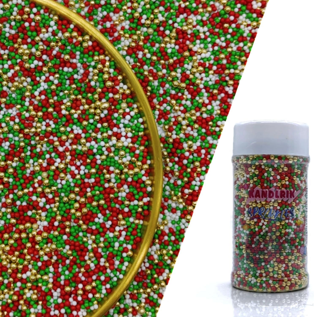 Edible Red & Green & White & Super Gold Sprinkles Candy 2mm Mini Pearls Cake Decorations Cupcake Toppers Cookie Decorating Perfect for Wedding Party Valentine Halloween Christmas Supplies 3OZ