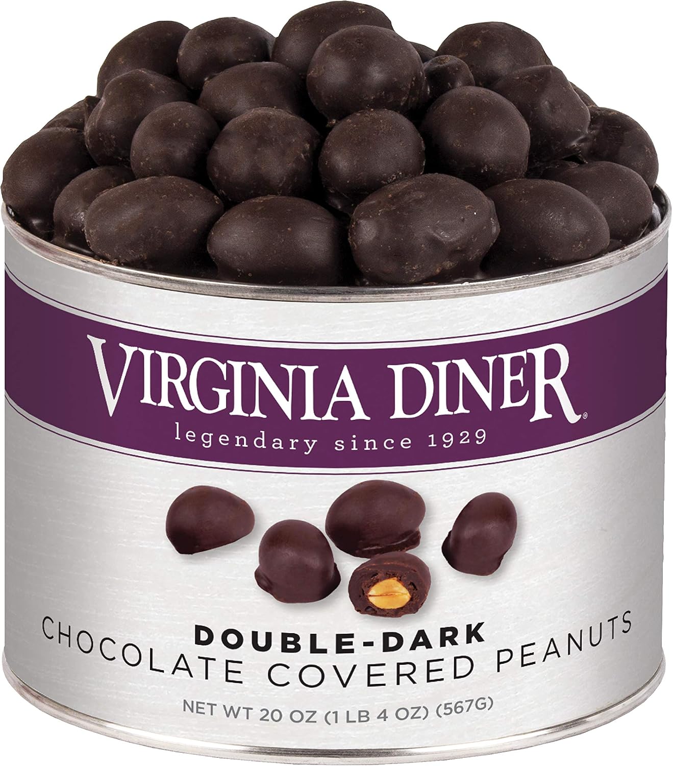 Virginia Diner Natural Virginia Dark Chocolatey Covered Peanuts, Gourmet Gift Tin, 20 Oz 1.25 Pound (Pack of 1) Double Dipped