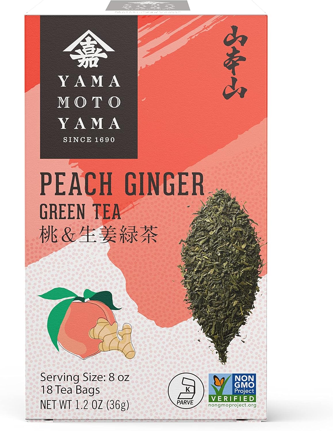 Yamamotoyama Peach Ginger Green Tea, 18 bags