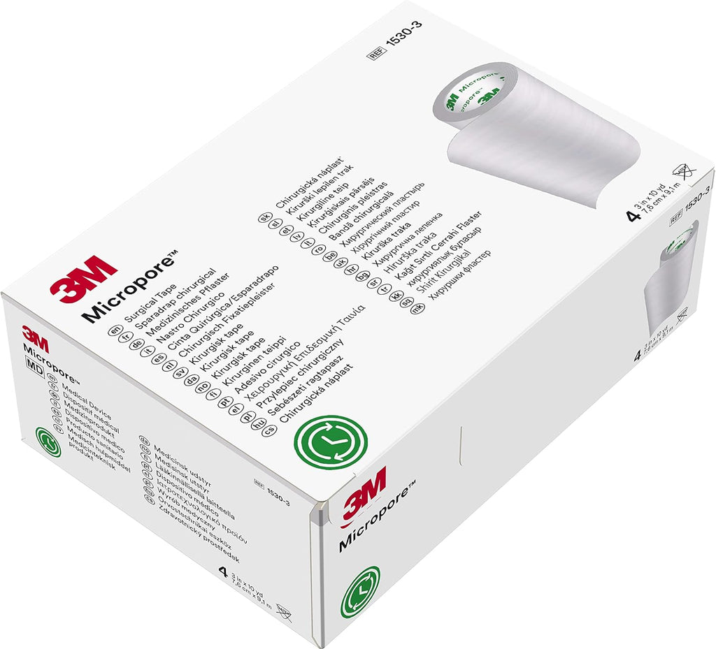 3M™ Micropore™ Surgical Tape 1530-3, 3 inch x 10 yard (7,5cm x 9,1m), 4 rolls/box