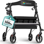 Helavo Bariatric Walker with Large, Height-Adjustable Seat, 550 lbs Weight Capacity, All Terrain 8-inch Wheels, 28-inch Wide - Extra Wide Heavy Duty Rollator for Seniors
