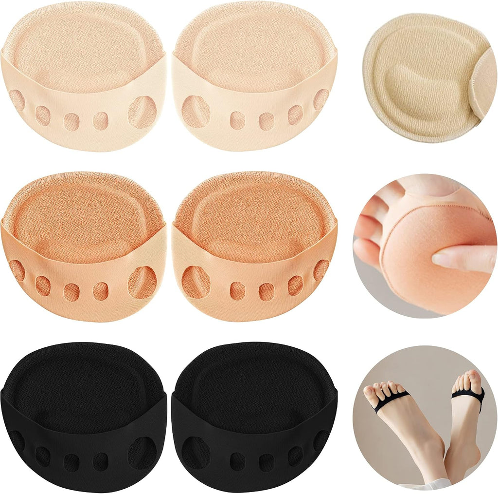 3 Pairs Ball of Foot Cushion Pads Honeycomb Fabric Forefoot Socks Pads Women's Invisible Toeless Half Socks Metatarsal Pads for Women Forefoot Care