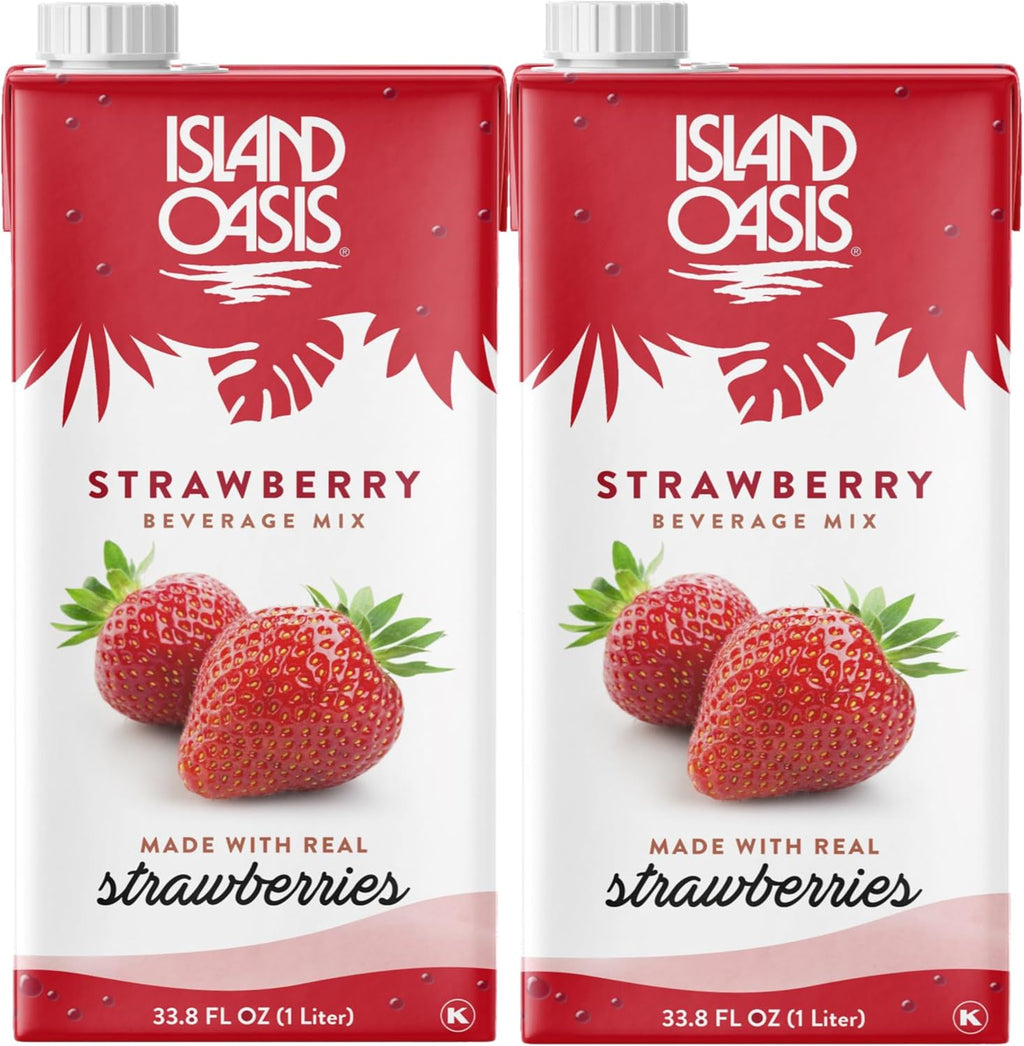 Island Oasis Strawberry Fruit Puree Beverage Mix, 33.8 fl oz (1 Liter) Pack of 2