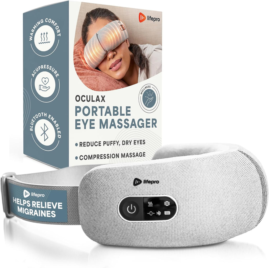 LifePro Portable Eye Massager with Heat and Vibration - Oculax 4 Soothing Modes for Compression Massage to Help Reduce Puffy and Dry Eyes-Rechargeable Heated Migraine Mask with Bluetooth Music