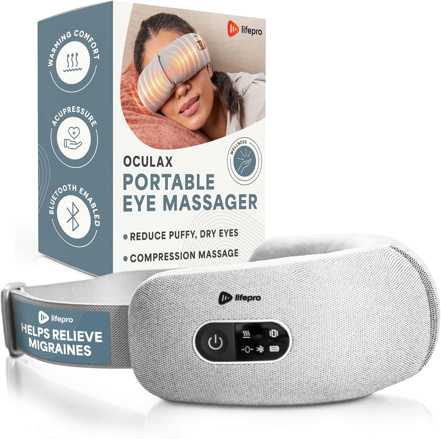 LifePro Portable Eye Massager with Heat and Vibration - Oculax 4 Soothing Modes for Compression Massage to Help Reduce Puffy and Dry Eyes-Rechargeable Heated Migraine Mask with Bluetooth Music