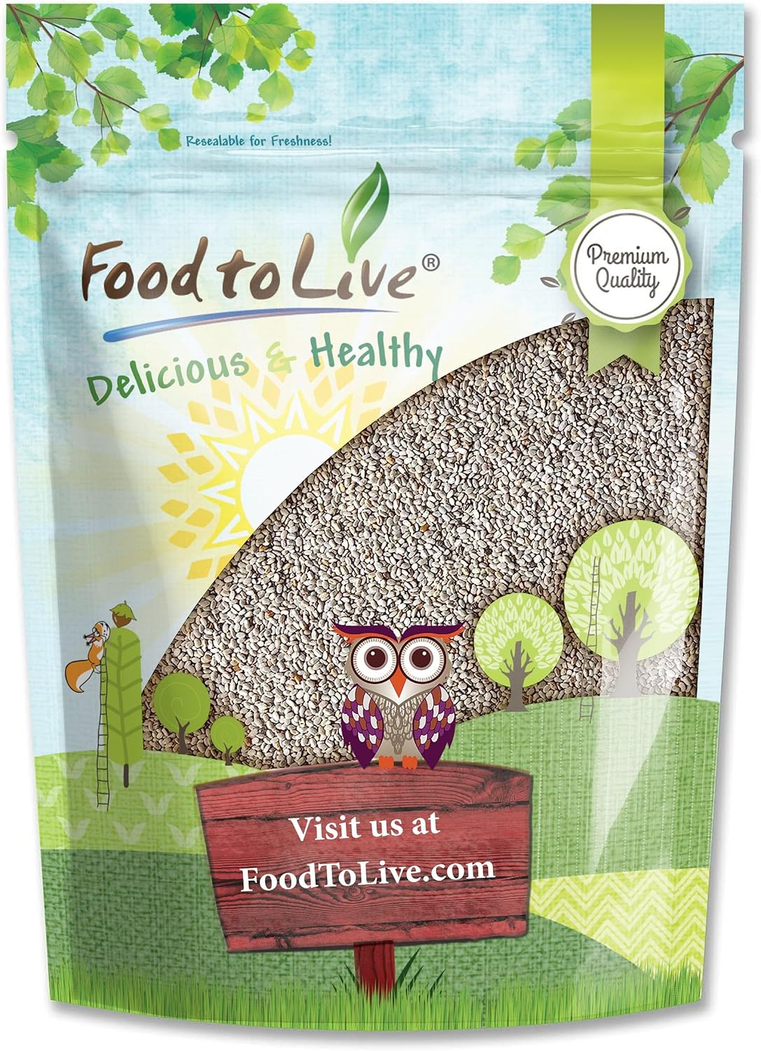 Food to Live - Food to Live - White Chia Seeds, 2.5 Pounds - Whole,Raw,Kosher,Keto,Sirtfood,Vegan, Bulk. Rich in Omega 3, Omega 6, Fiber, Protein. Great for Chia Pudding, Yogurt, Cereals, Smoothies.