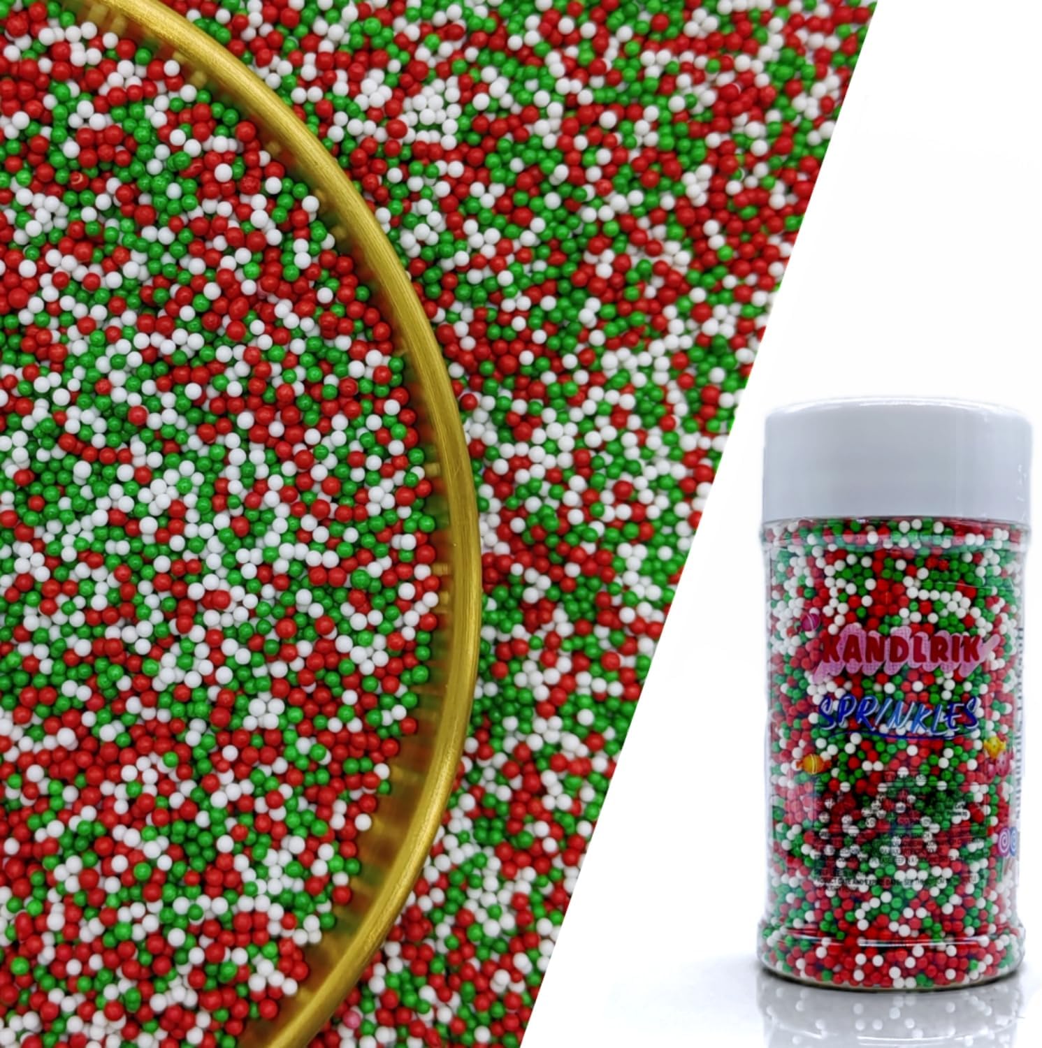 Edible Red & Green & White Pearl Sugar Sprinkles Candy 2mm Mini Pearls Cake Decorations Cupcake Toppers Cookie Decorating Perfect for Wedding Party Valentine Halloween Christmas Supplies 3OZ