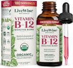 Organic Vitamin B12 1000 mcg Sublingual Liquid Drops For Adults, 6 Months Supply 1 oz, Methylcobalamin & Adenosylcobalamin - Bioactive Blend for Energy, Clarity & Focus - Vegan, Non-GMO, Unflavored