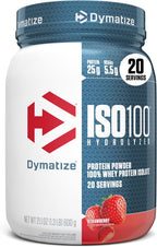Dymatize ISO100 Whey Protein Powder Isolate, Strawberry, 25g of Protein, 5.5g BCAAs, Less Than 120 Cal., Gluten Free, 1g Fat, 1g Sugar, 2g Carb (20 Servings)