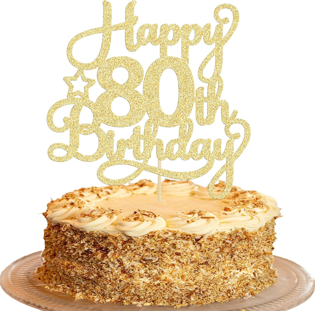 1 Pack Happy 80th Birthday Cake Topper Gold Glitter 80 & Fabulous Cheers to 80 Years Old Birthday Cake Pick for Celebrating 80th Birthday Anniversary Party Cake Decorations Supplies