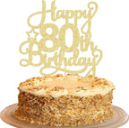 1 Pack Happy 80th Birthday Cake Topper Gold Glitter 80 & Fabulous Cheers to 80 Years Old Birthday Cake Pick for Celebrating 80th Birthday Anniversary Party Cake Decorations Supplies