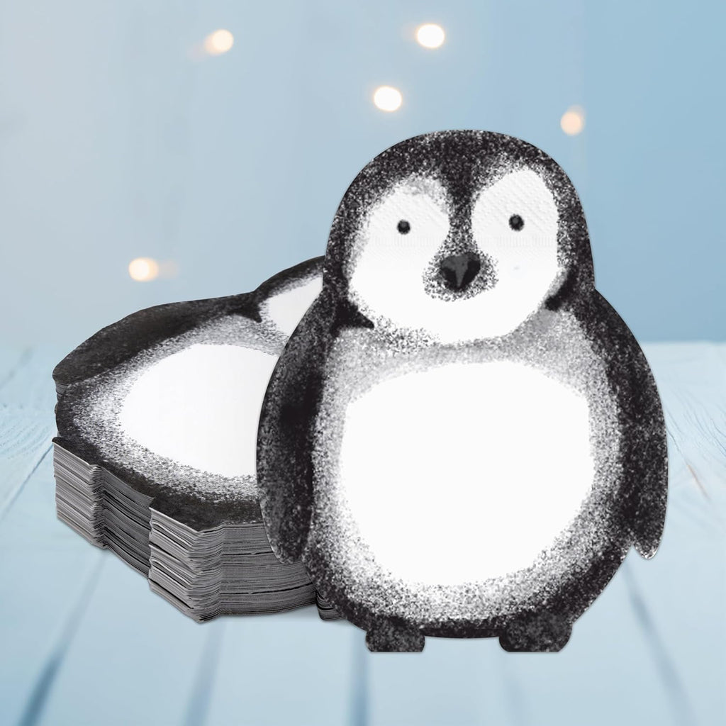 Cheerland Penguin Napkins Cute Winter Animal Disposable Christmas Paper Cocktail Napkin for Winter Onederland Wonderland Decorations Baby Shower Arctic Winter Birthday Party Supplies Pack of 50