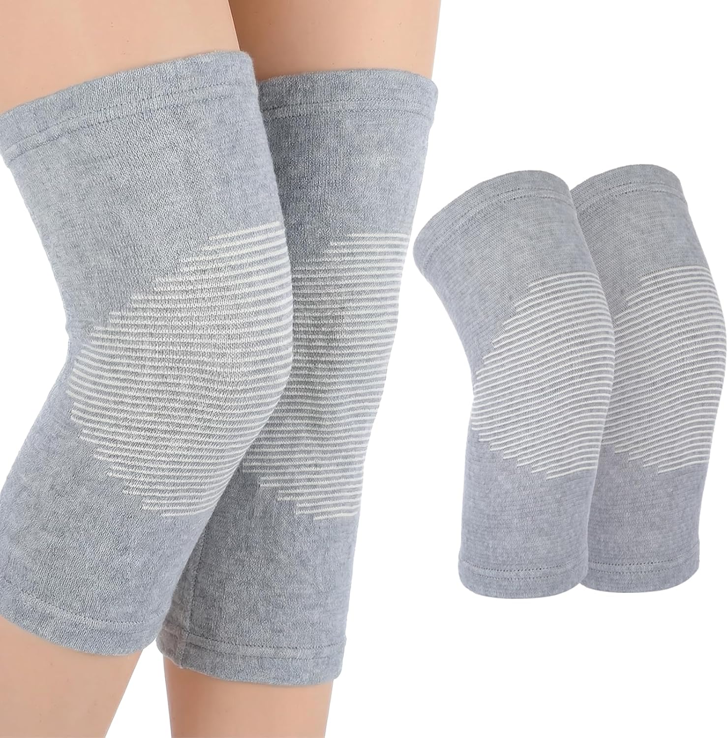 Bamboo Knee Sleeve, Breathable Compress Bamboo Knee Sleeves Elastic Warm Knees Brace Relieve Knees Pain Leg Sleeves for Women Men Running Volleyball Gym Weightlifting(X-Large)