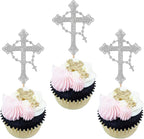 Rsstarxi 24 Pack Silver Cross Cupcake Toppers Glitter God Bless Christian Baptism Cupcake Picks for Baby Shower First Communion Party Cake Decorations Supplies