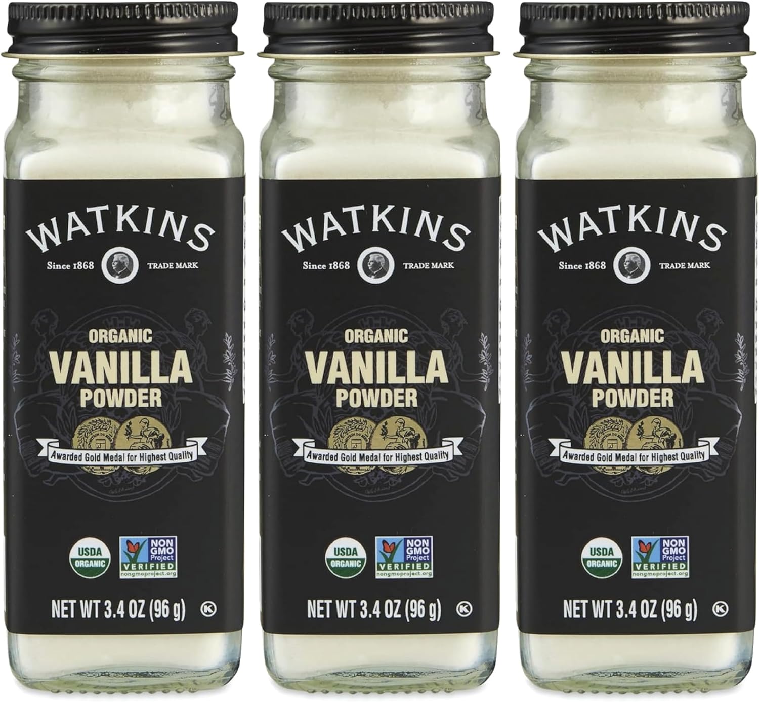 Watkins Gourmet Organic Spice Jar, Vanilla Powder, 3.4 oz. Bottle, 3-Pack