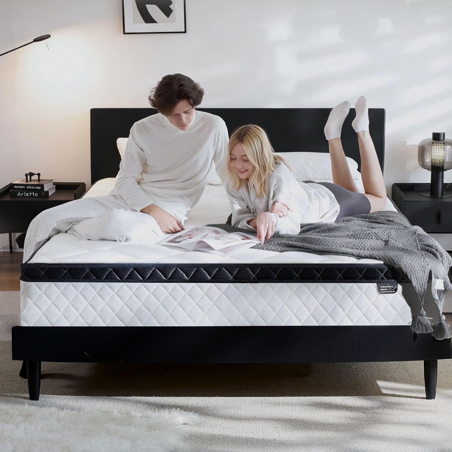 Queen Size Mattress 10 Inch, Pocket Spring & Memory Foam Hybrid Mattress with 3D Breathable Knitting Fabric, Medium Firm Comfort for Pressure Relief, CertiPUR-US Certified