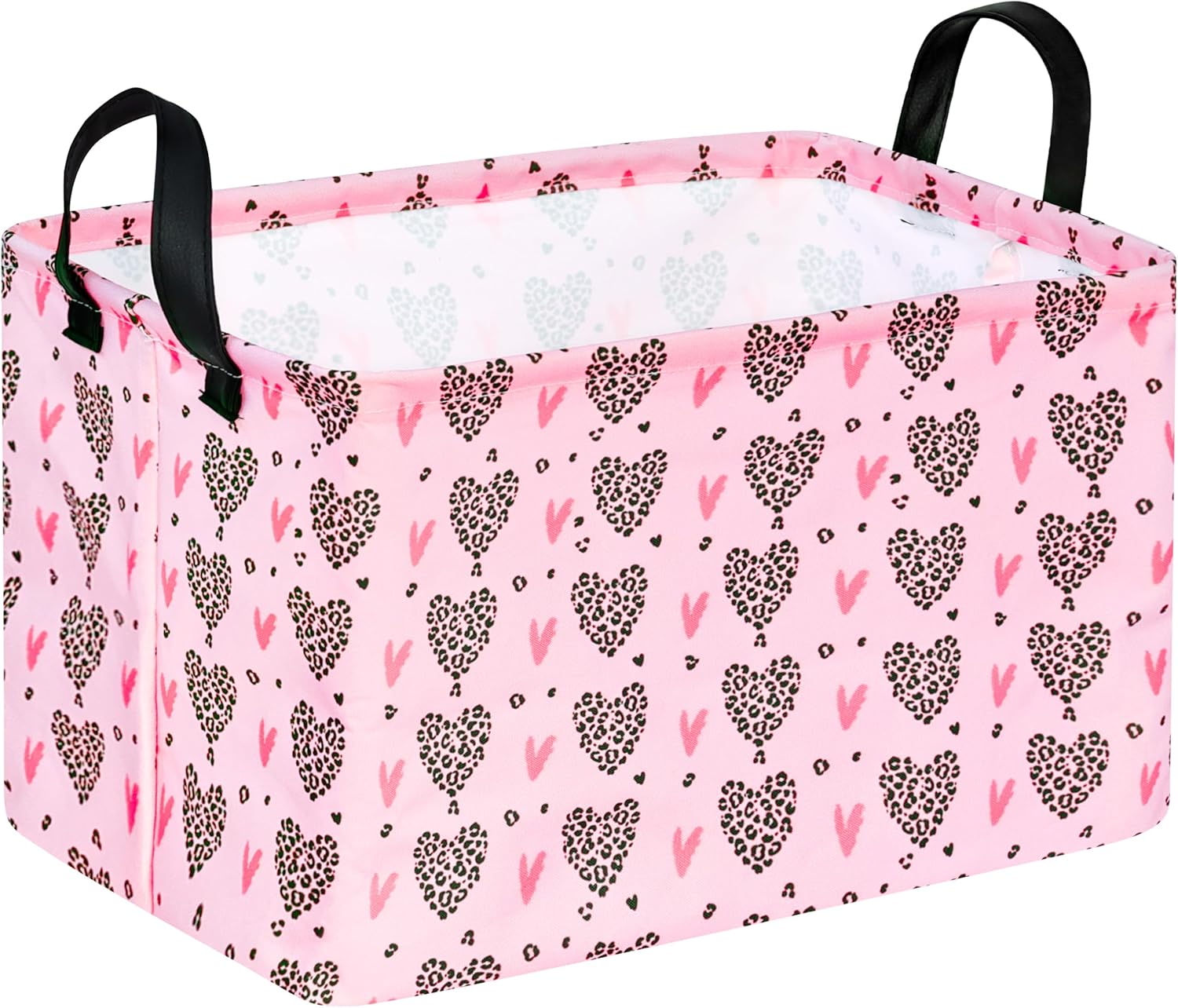 Valentines Basket Rec Heart Print Box Hamper Storage Basket Collapsible Organizer Bin Gift Shelf Baskets for Home and Kitchen Storage