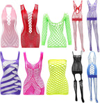 10 Pieces Women's Fishnet Lingerie Bright Body Stocking Bodysuits Lingerie Fishnet Dress for Women