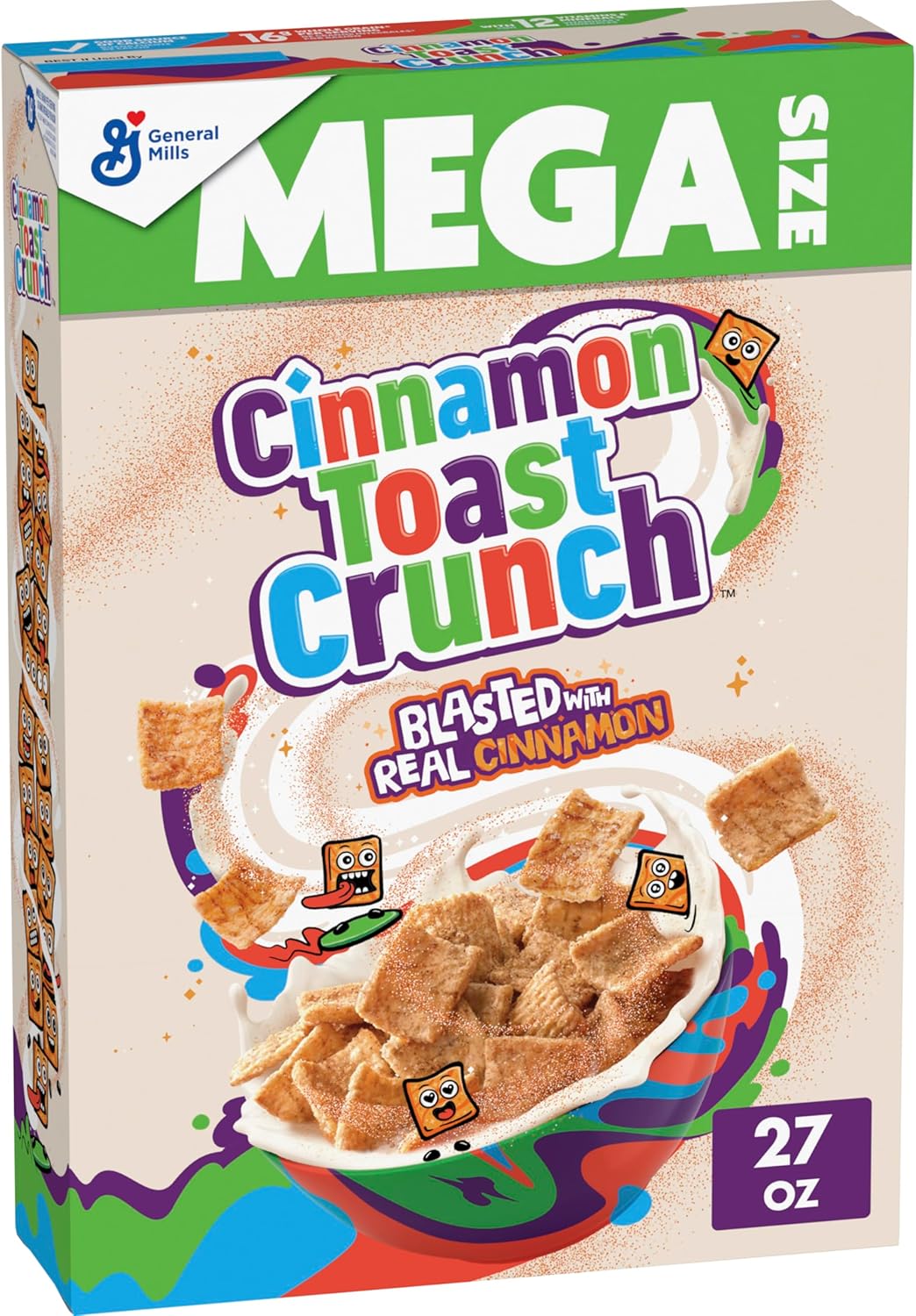 Cinnamon Toast Crunch Breakfast Cereal, Crispy Cinnamon Cereal, Mega Size, 27 oz