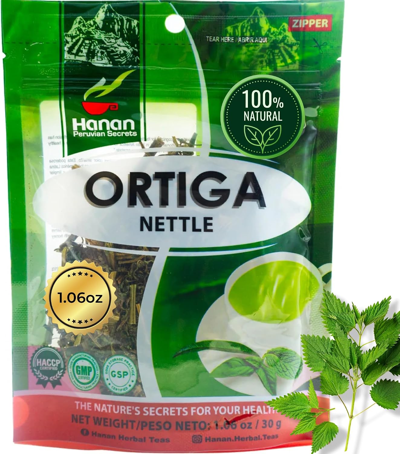 Hanan Nettle Tea Loose Leaf Herb 30g All-Natural Dried Stinging Nettle Tea, Te de Ortiga From Peru - Herbal & Supplement 1.06 oz