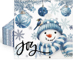 JarThenaAMCS 100Pcs Christmas Paper Napkin Blue Snowman Xmas Ball Luncheon Napkins Dinner Hand Napkins for Winter Home Party Supplies Table Decor