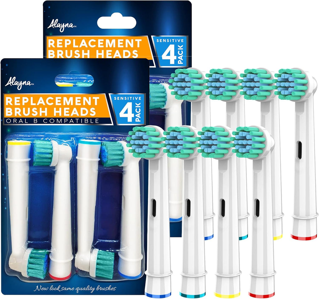 Replacement Brush Heads Compatible with Oral B- Sensitive Gum Care Electric Toothbrush Heads - Pk of 8 Generic Sensitive Brushes- Fits Oral-b Braun 7000, Pro 1000, 9600, 500, 3000, 8000 Clean