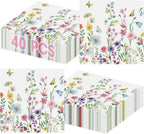 40 Pcs Spring Floral Napkins 13 x 13 Inches - Wildflower Butterfly Party Napkin, 3-Ply Flower Cocktail Disposable Paper Napkins Hand Towles Set for Easter Birthday Weeding Tea Party Supplies Decor