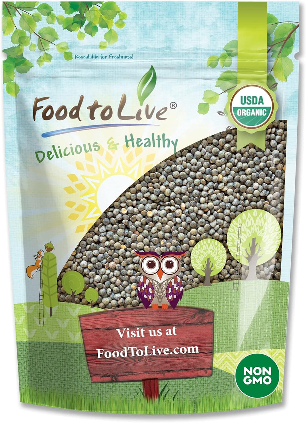 Food to Live Organic French Green Lentils, 2 Pounds – Non-GMO, Whole Dry Beans, Raw, Sproutable, Vegan, Kosher, Bulk. Rich in Folate, Fiber, and Plant-Based Protein. Great for Soups, Chili and Curries
