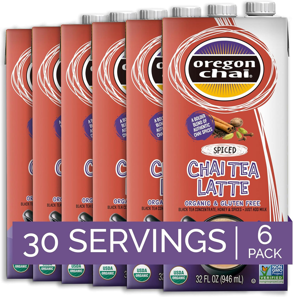 Oregon Chai Organic Spiced Chai Concentrate, 32 Fluid Ounce (Pack of 6)