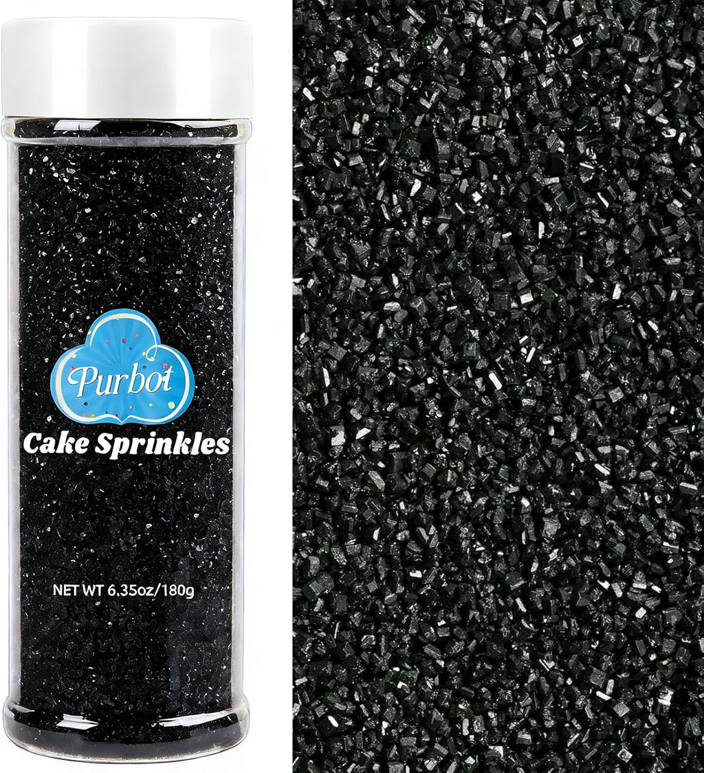 Black Sprinkles Sanding Sugar for Baking, 6.35 oz Edible Sparkling Sugar Crystals for Cake Cupcake Cookie Ice Cream Topping